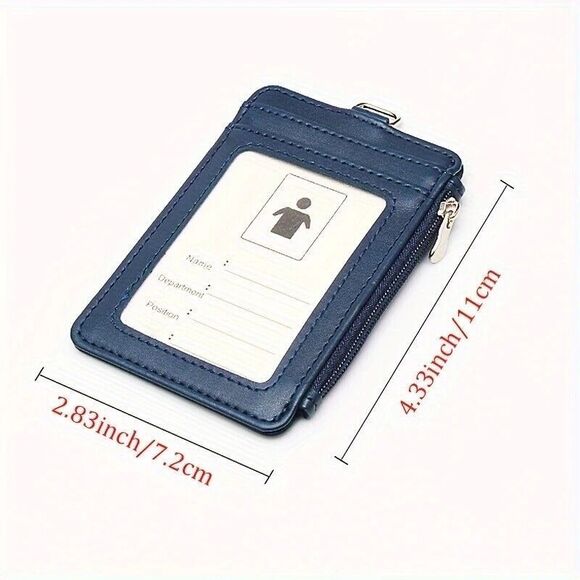 ID Badge Card Holder Faux Leather Vertical Clip Neck Lanyard Zippered Case NEW - Picture 3 of 3